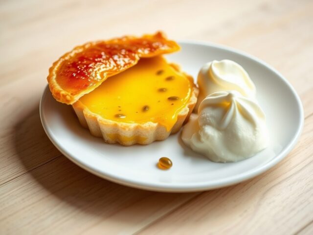 Passievruchttaart à la crème brûlée met vanille ijs
