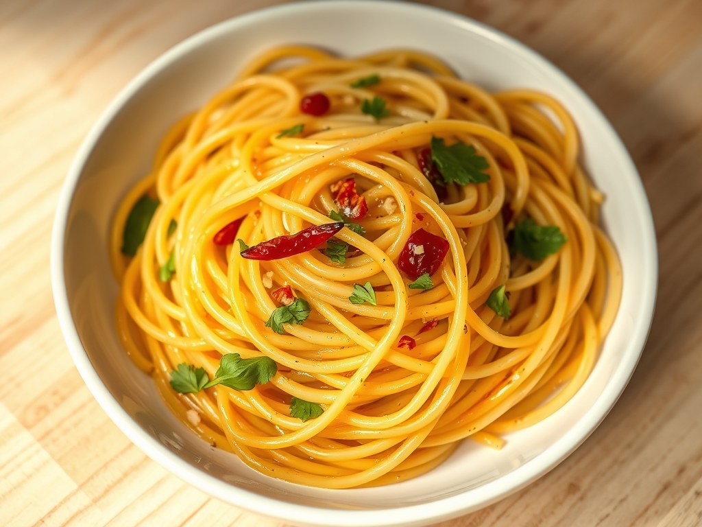 Pasta aglio, olio e peperoncino, AI-gegenereerde illustratie