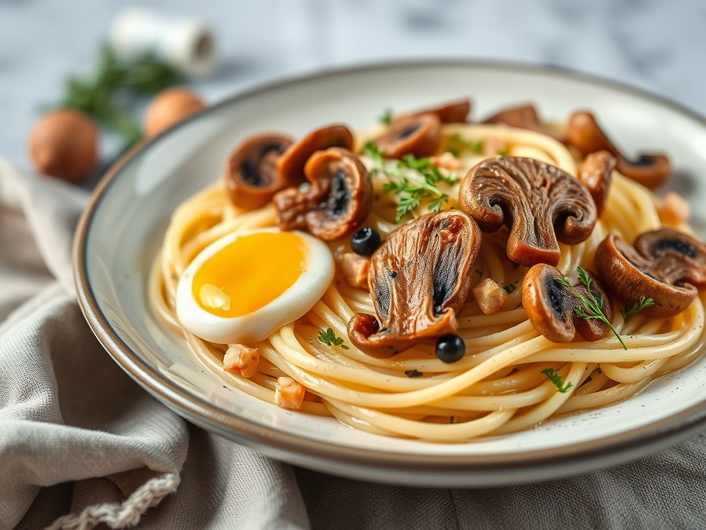 Pasta con funghi en truffel, AI-gegenereerde illustratie