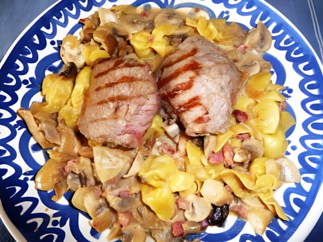 Pasta funghi porcini met kalfsmedaillons