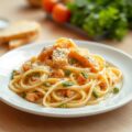 Pasta à la Bert (met peccorino, zalm en soepgroen)