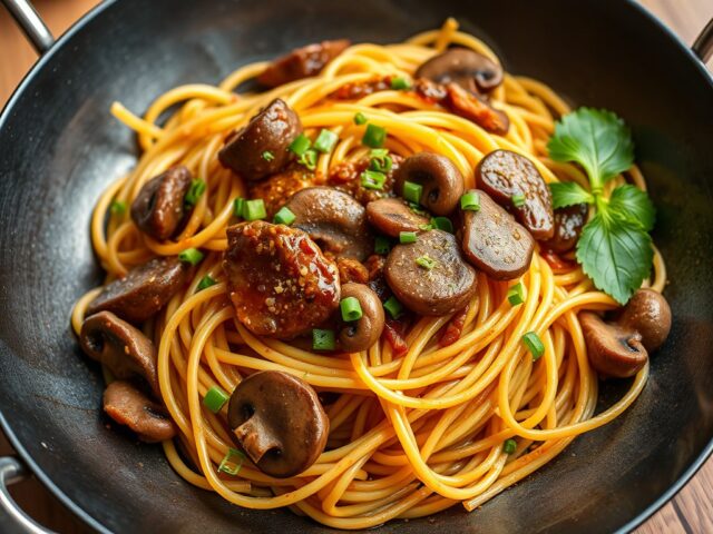 Pasta à la Lo Mein met Biefstuk — AI-gegenereerde illustratie