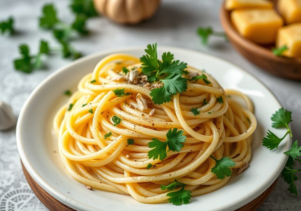 Pasta met ansjovis, AI-gegenereerde illustratie