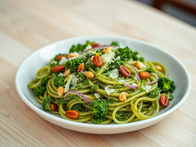 Pasta met ansjovis en broccolipesto met citroen