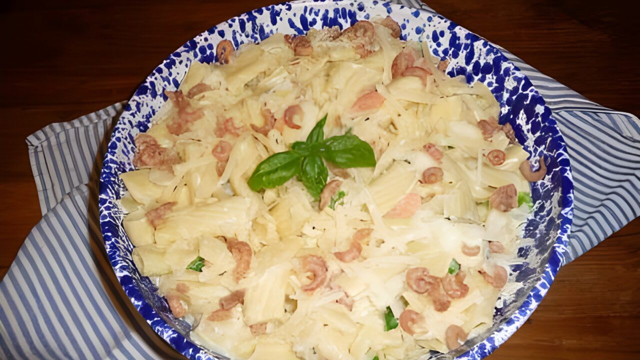 Pasta met asperges, zalm en garnalen