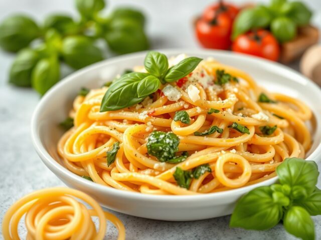 Pasta met basilicumsaus