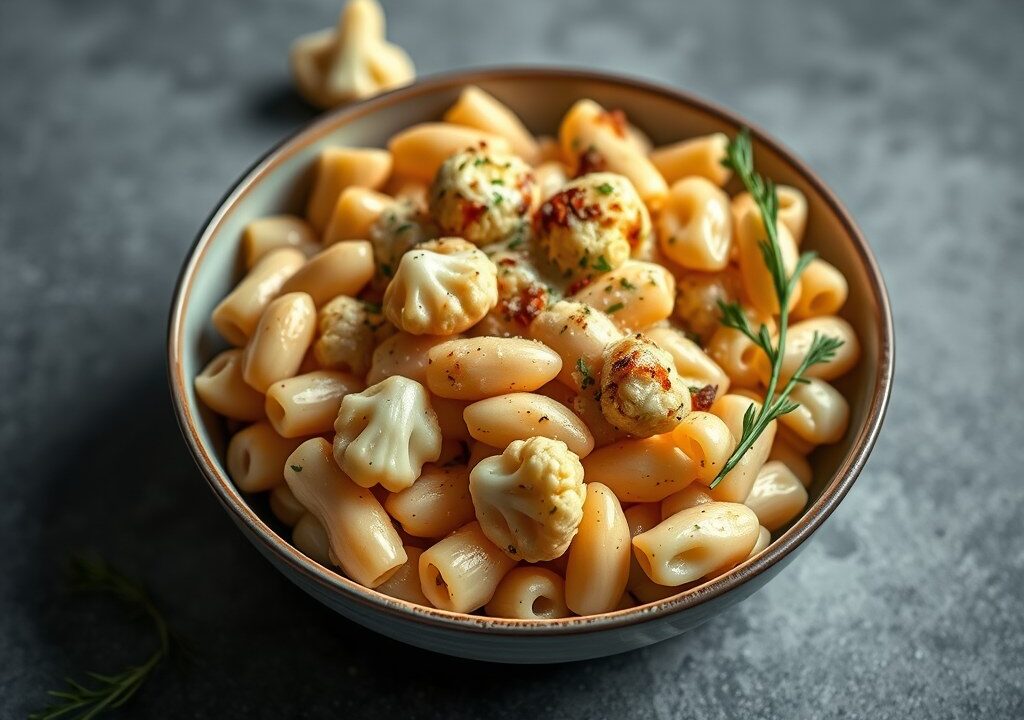 Pasta met Bloemkoolsaus en Kreeft, AI-gegenereerde illustratie