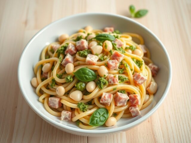 Pasta met bonen en pesto