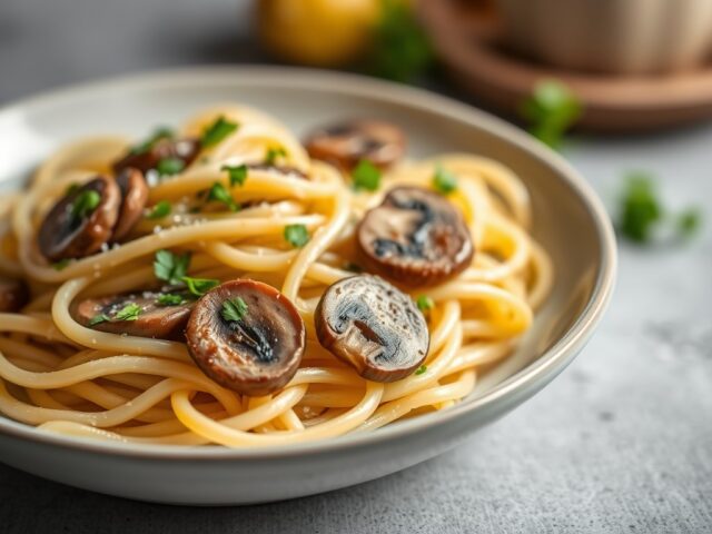 Pasta met champignons en gekruide worstjes