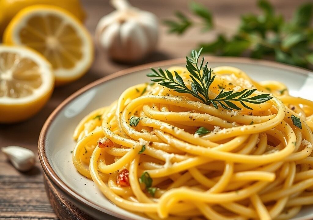 Pasta met citroen, AI-gegenereerde illustratie