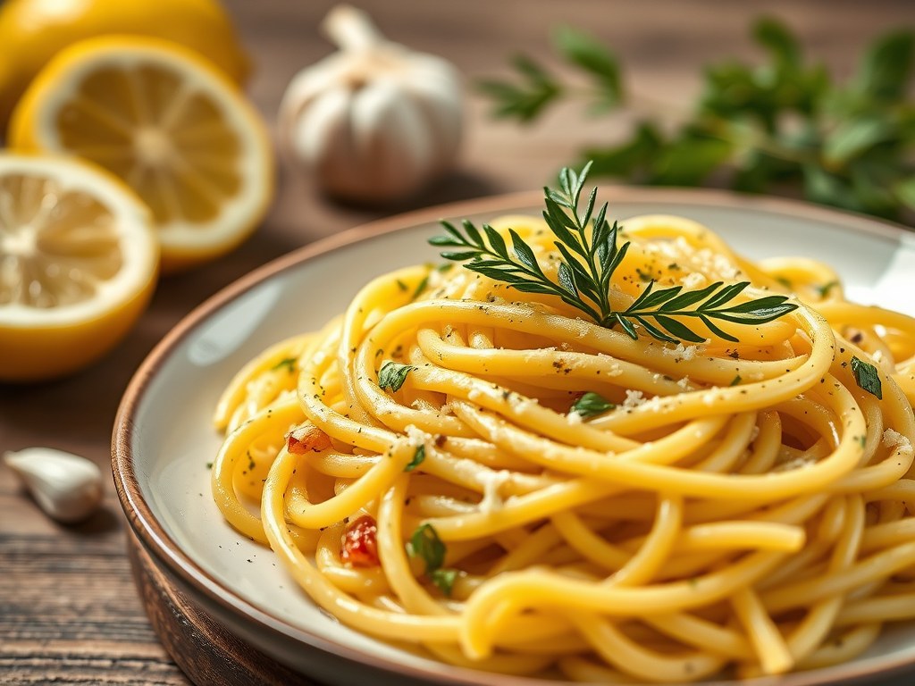 Pasta met citroen, AI-gegenereerde illustratie