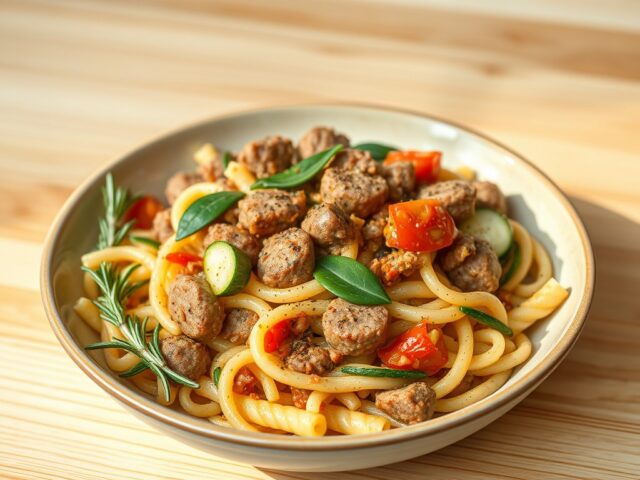 Pasta met courgette en worstevlees