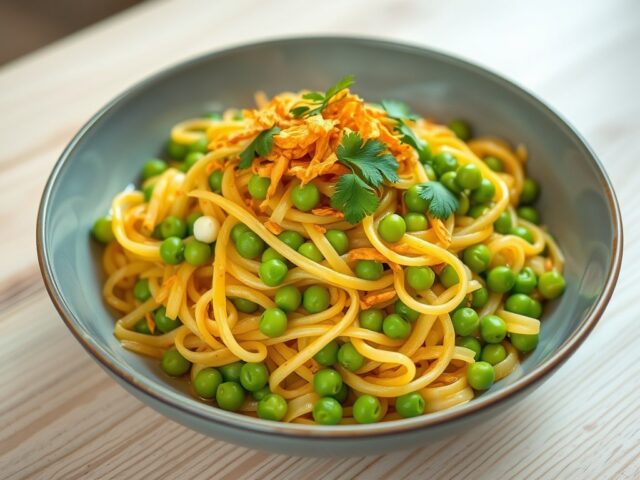 Pasta met erwtjes en krokante gember