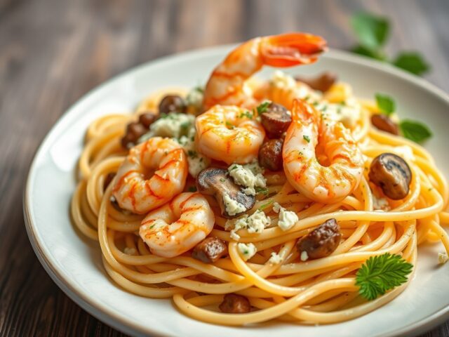 Pasta met garnalen — AI-gegenereerde illustratie