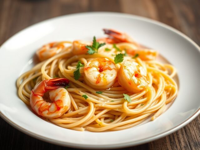 Pasta met garnalen — AI-gegenereerde illustratie