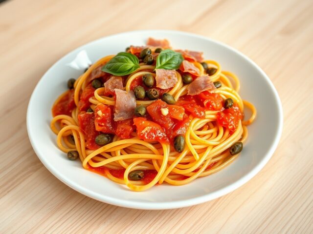 Pasta met Gebakken Kappertjes en Ham-Tomaat