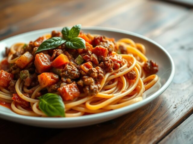 Pasta met gehakt en groenten