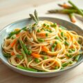 Pasta met Groene Asperges, Lenteuitjes en Erwten