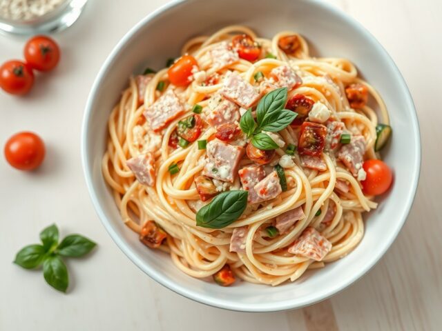 Pasta met ham en groentjes