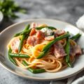 pasta met ham en sperzie boontjes