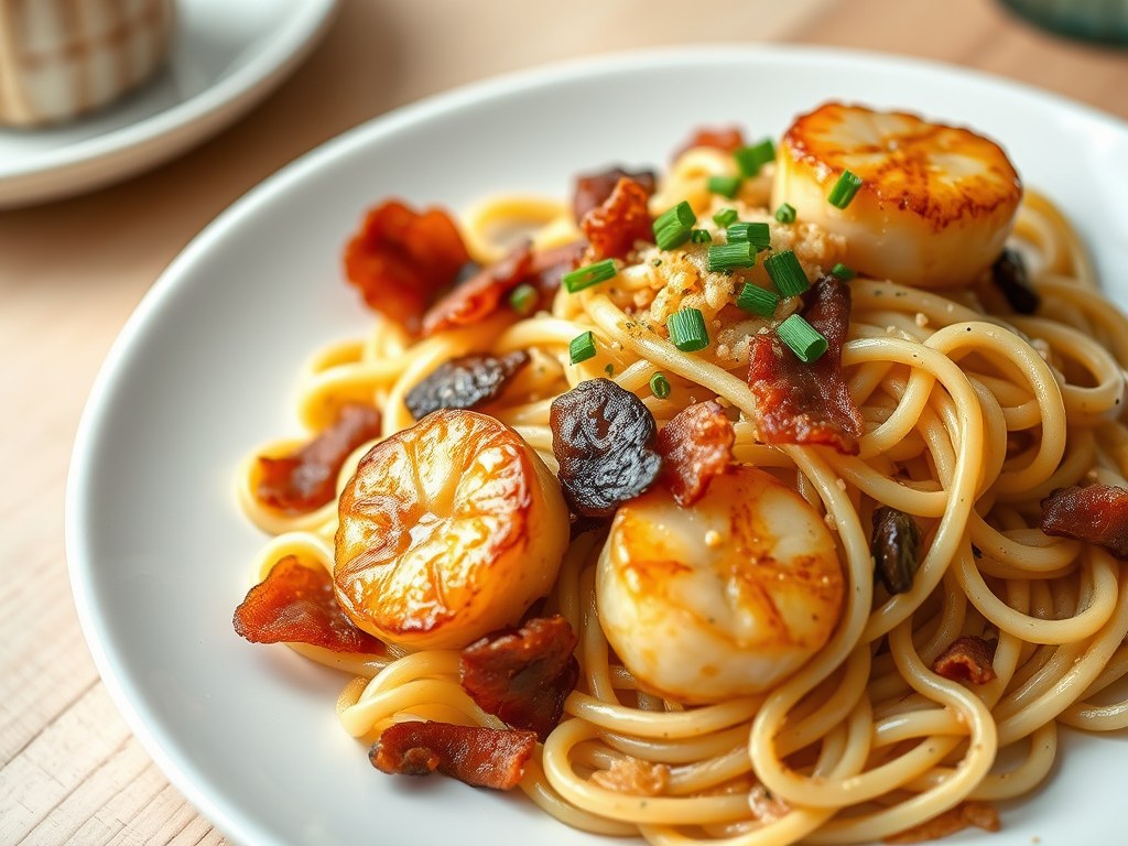 Pasta met Jacobsschelpen, AI-gegenereerde illustratie
