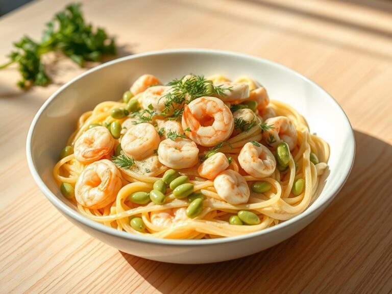 Pasta met kip en garnalen
