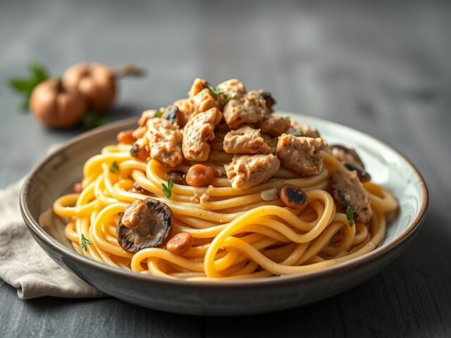 Pasta met kip en tonijn — AI-gegenereerde illustratie