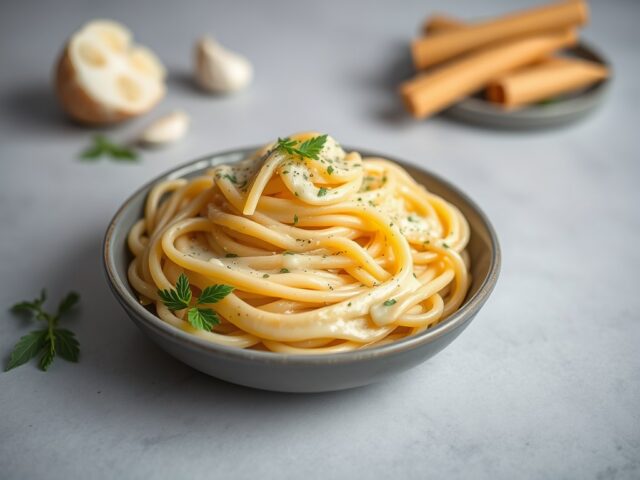 Pasta met Knoflook-Kaassaus — AI-gegenereerde illustratie