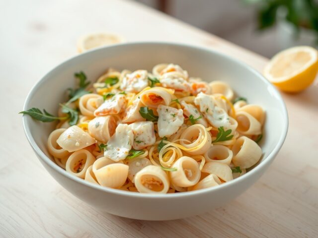 Pasta met krab en lente-ui