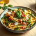 Pasta met pancetta en groene asperges