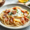 Pasta met prei en ham