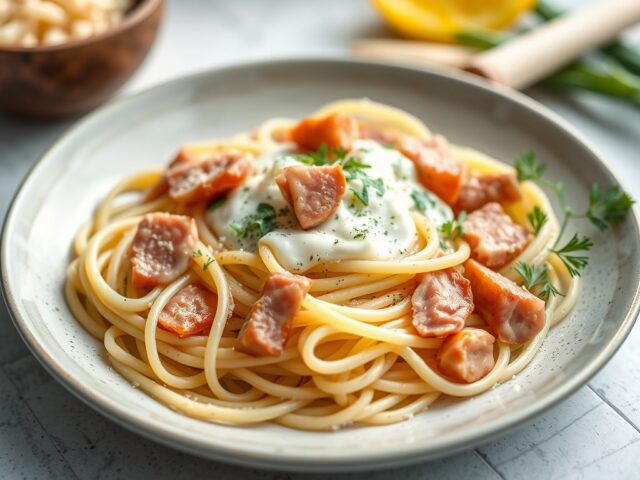 Pasta met prei en ham