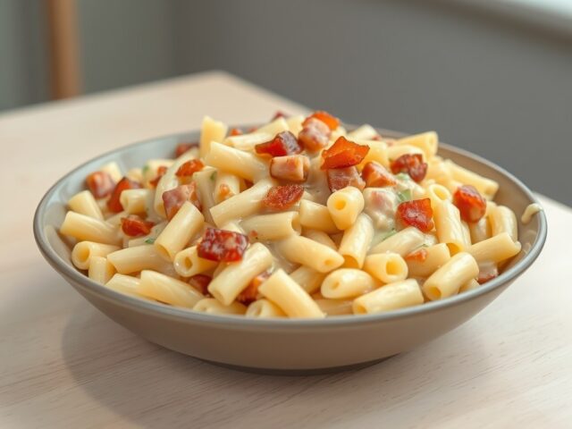 Pasta met preisaus en spekjes