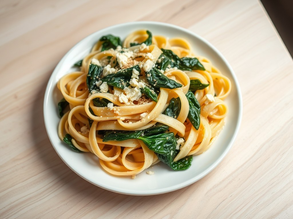 pasta met spinazie, AI-gegenereerde illustratie