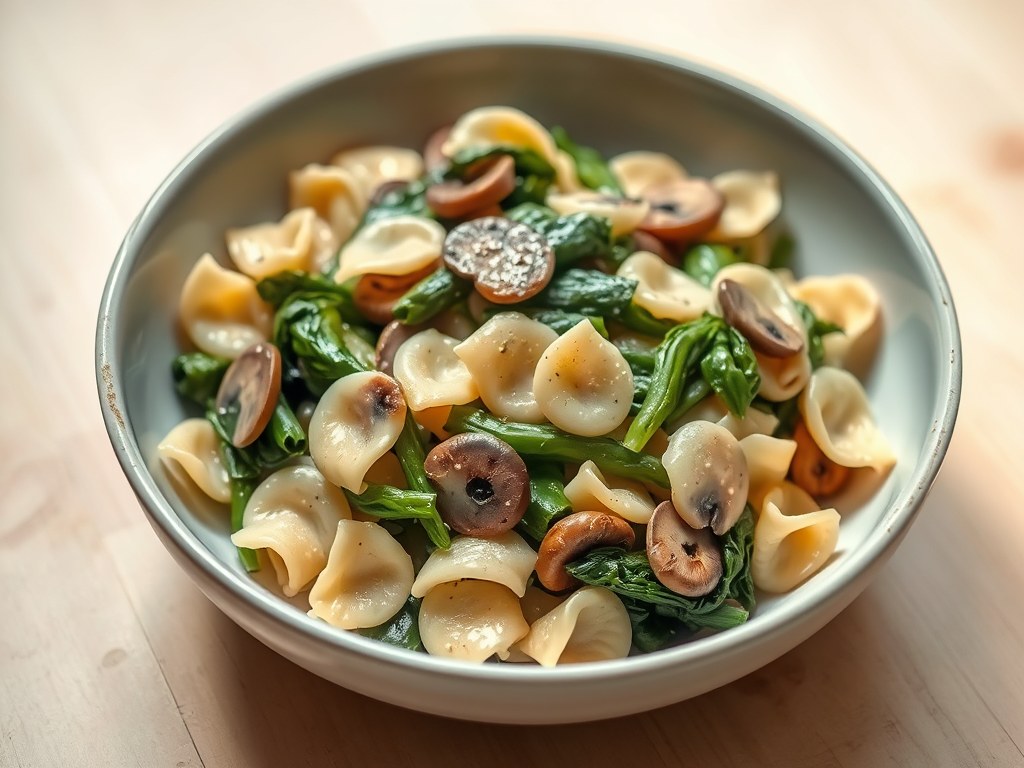 Pasta met Spinazie en Sperziebonen, AI-gegenereerde illustratie