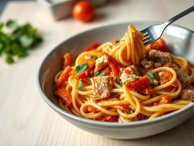 Pasta met tomaten en vissaus