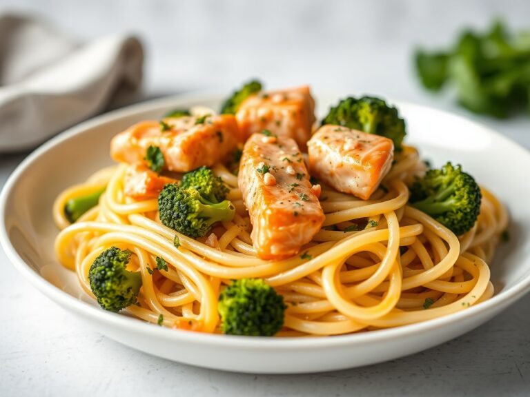 Pasta met zalm, broccoli en kerstomaatjes