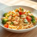 Pasta met zalm, broccoli en tomaten