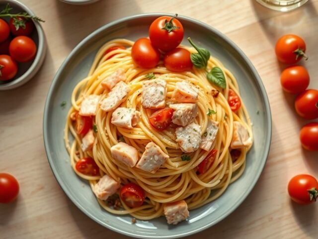 Pasta met zalm, chilliberry en tomaatjes