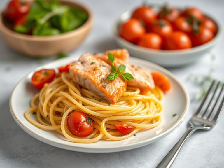 Pasta met zalm en tomaten