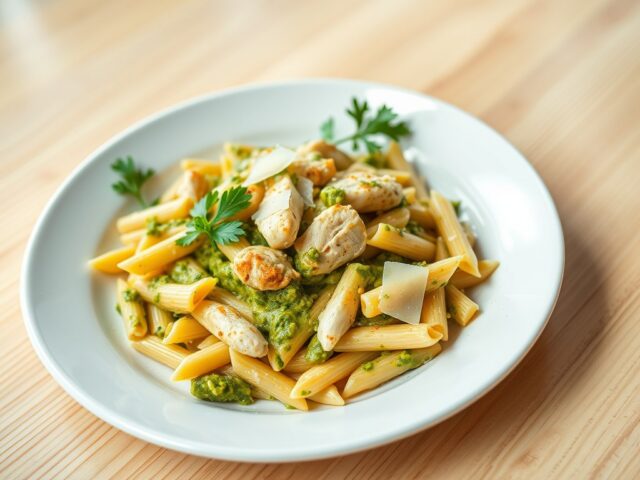 Pasta pesto met kipfilet