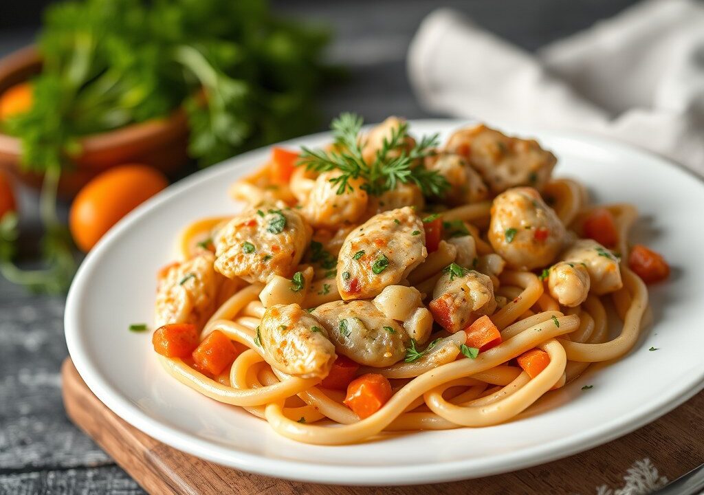 Pasta Sauzen II (met kip, eend, konijn,enz), AI-gegenereerde illustratie