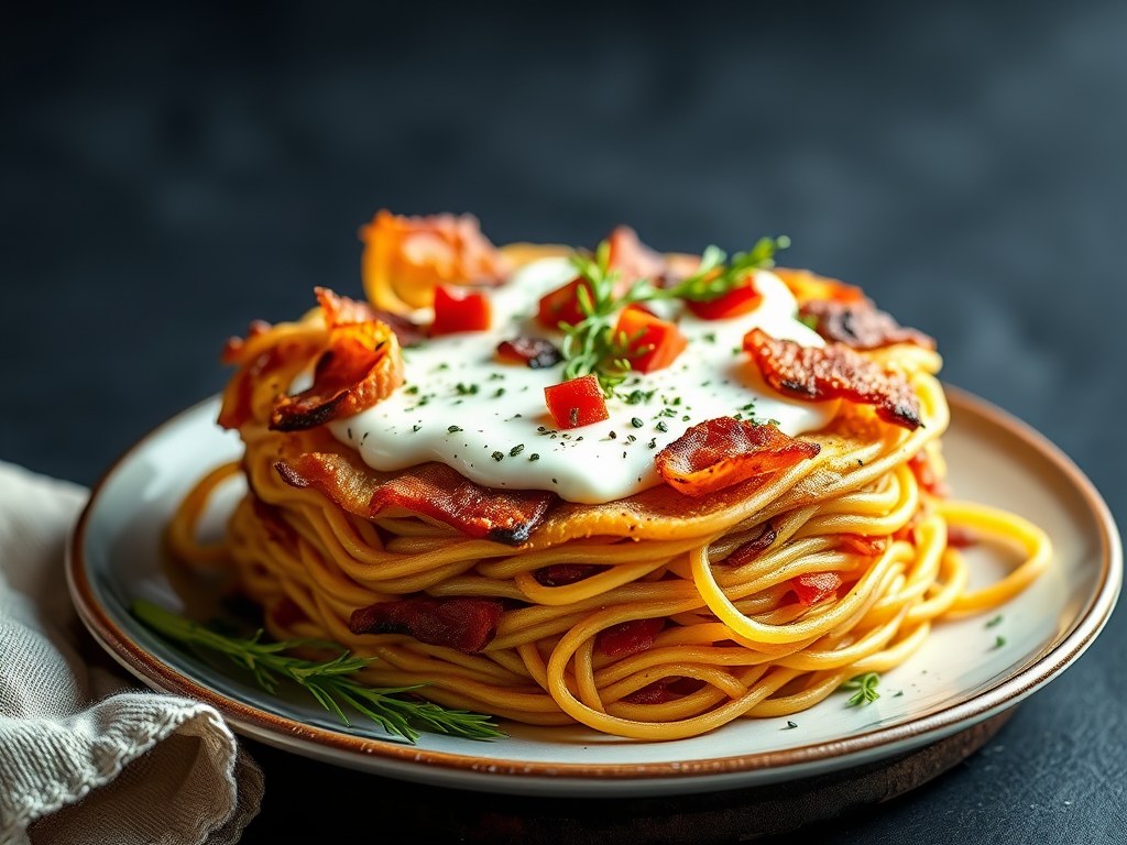 Pasta spekjes taart, AI-gegenereerde illustratie