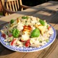 Pastasalade met asperges en gegrilde halloumi