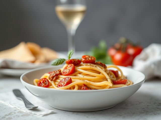 Pastasalade met gedroogde zontomaatjes