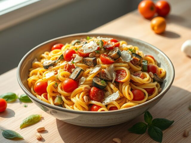Pastasalade met geroosterde groenten
