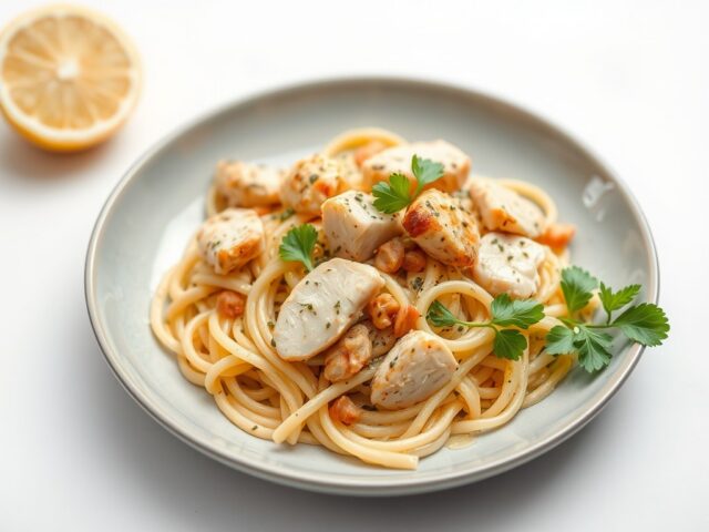 Pastasalade met honingkip — AI-gegenereerde illustratie