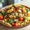 Pastasalade met kip en kerstomaatjes