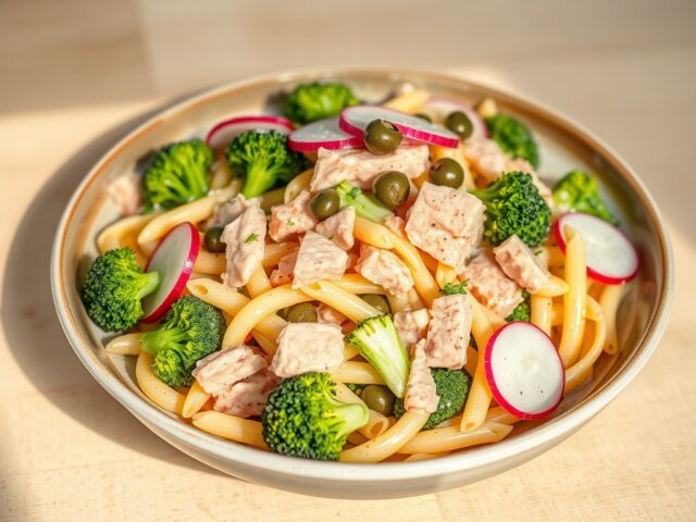Pastasalade met tonijn en radijs