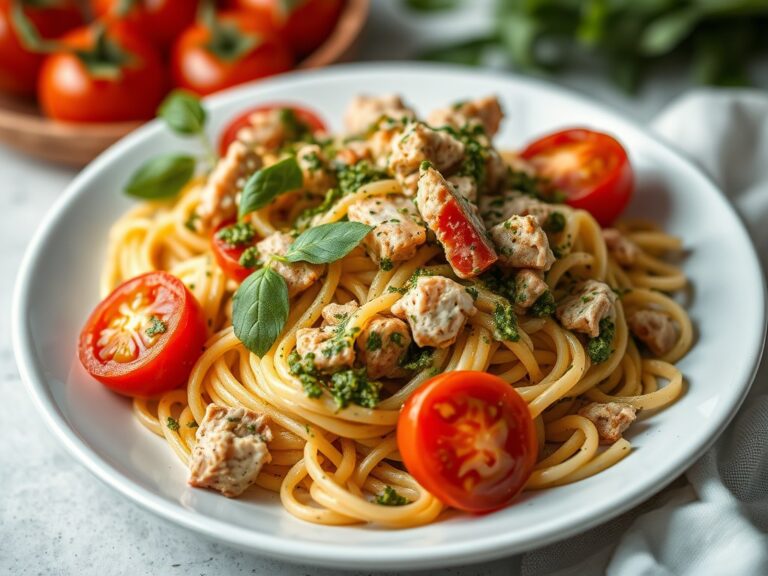 Pastasalade met tonijn, tomaat en pesto